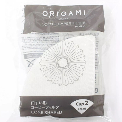 Origami Cup 2 Paper Filters for 1–2 Cup Drippers, 100-Pack.